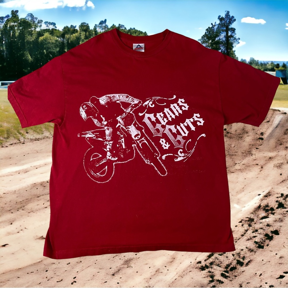 Vintage AAA Motorcross Shirt Mens XL Red Gears Guts Short Sleeve Y2K Made In USA